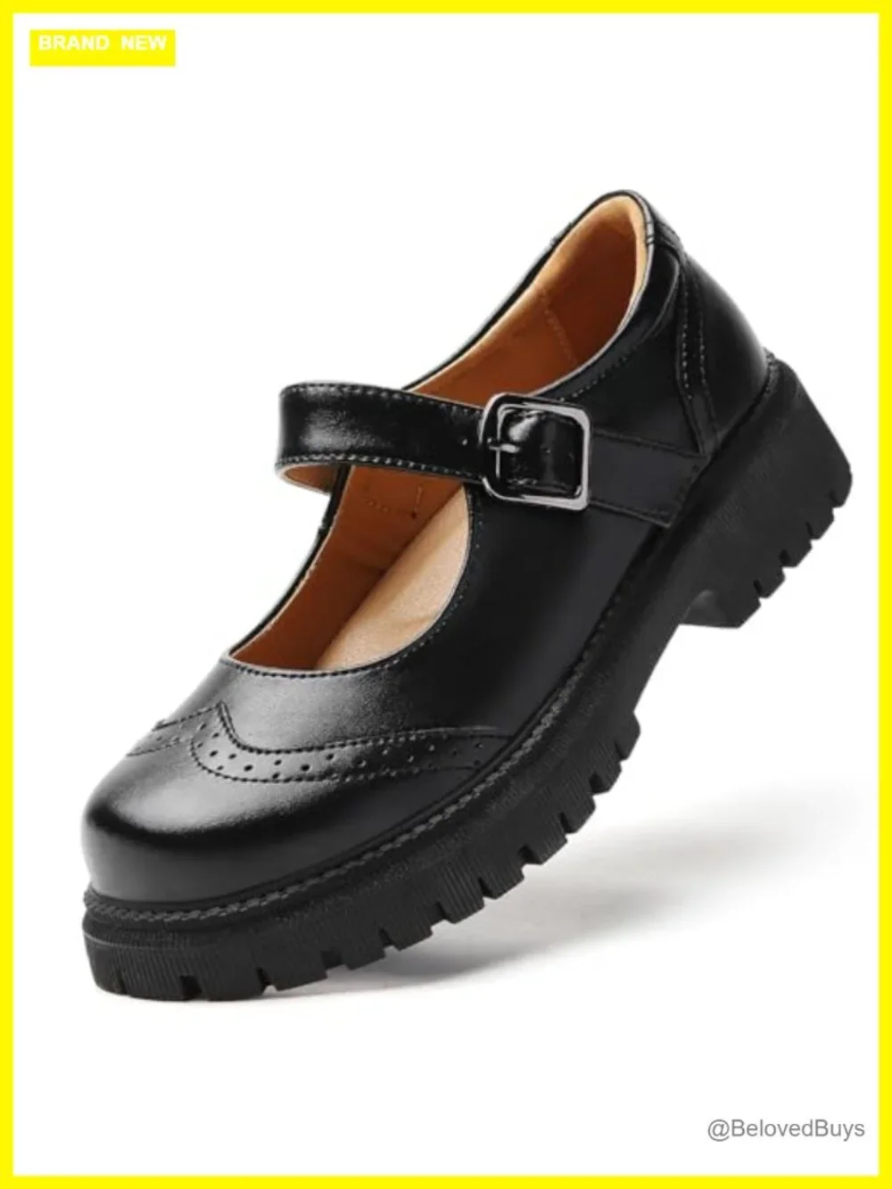 Chunky Mary Jane Platform Flats - Non Slip School Shoes with Adjustable Buckle